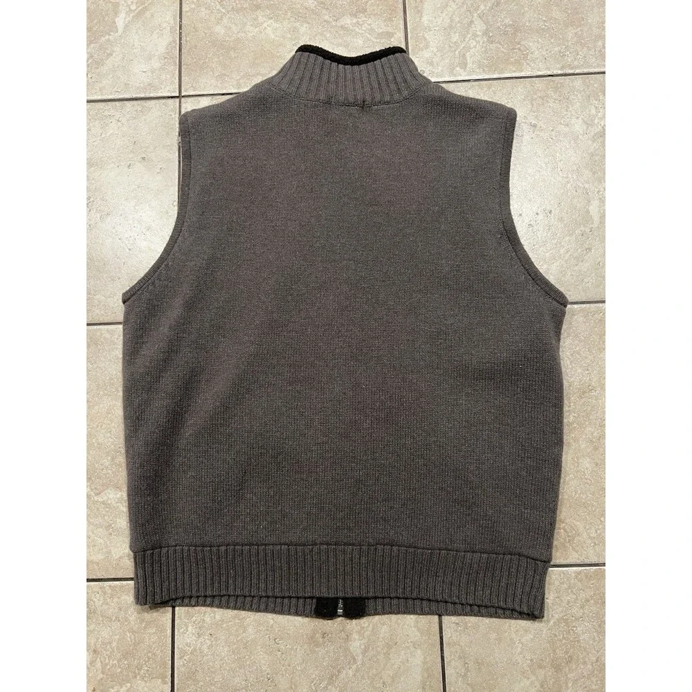 LL Bean Sweater Vest Mens Large Waterfowl Full Zip Lambs Wool Blend Pockets